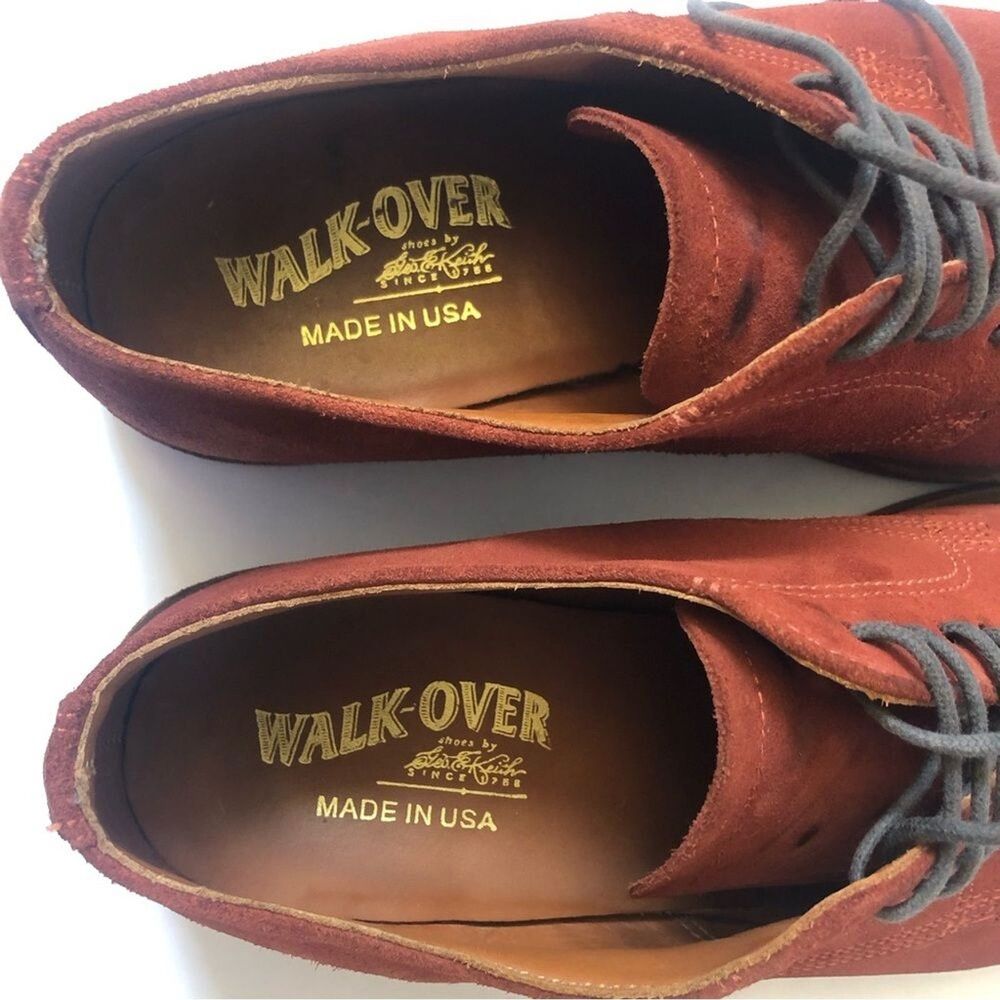 VTG WALK-OVER Men 10 Lace Up Red Suede Oxford Retro Derby Shoes USA Academia 50s - Picture 15 of 16
